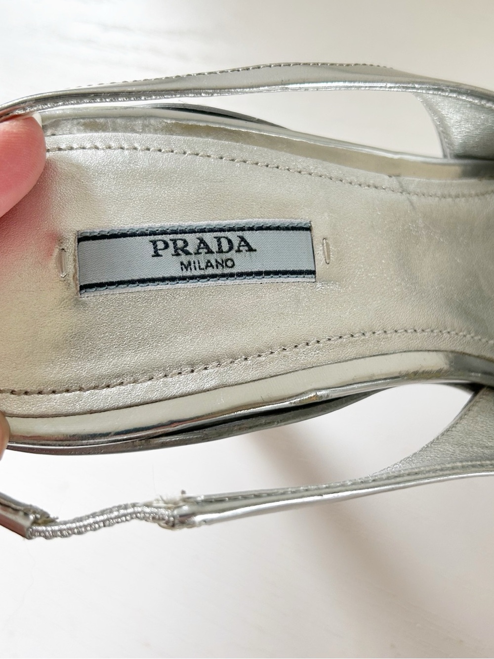 Prada Silver Metallic Slingback Heels Triangle Logo Size EU 41 - Picture 15 of 15